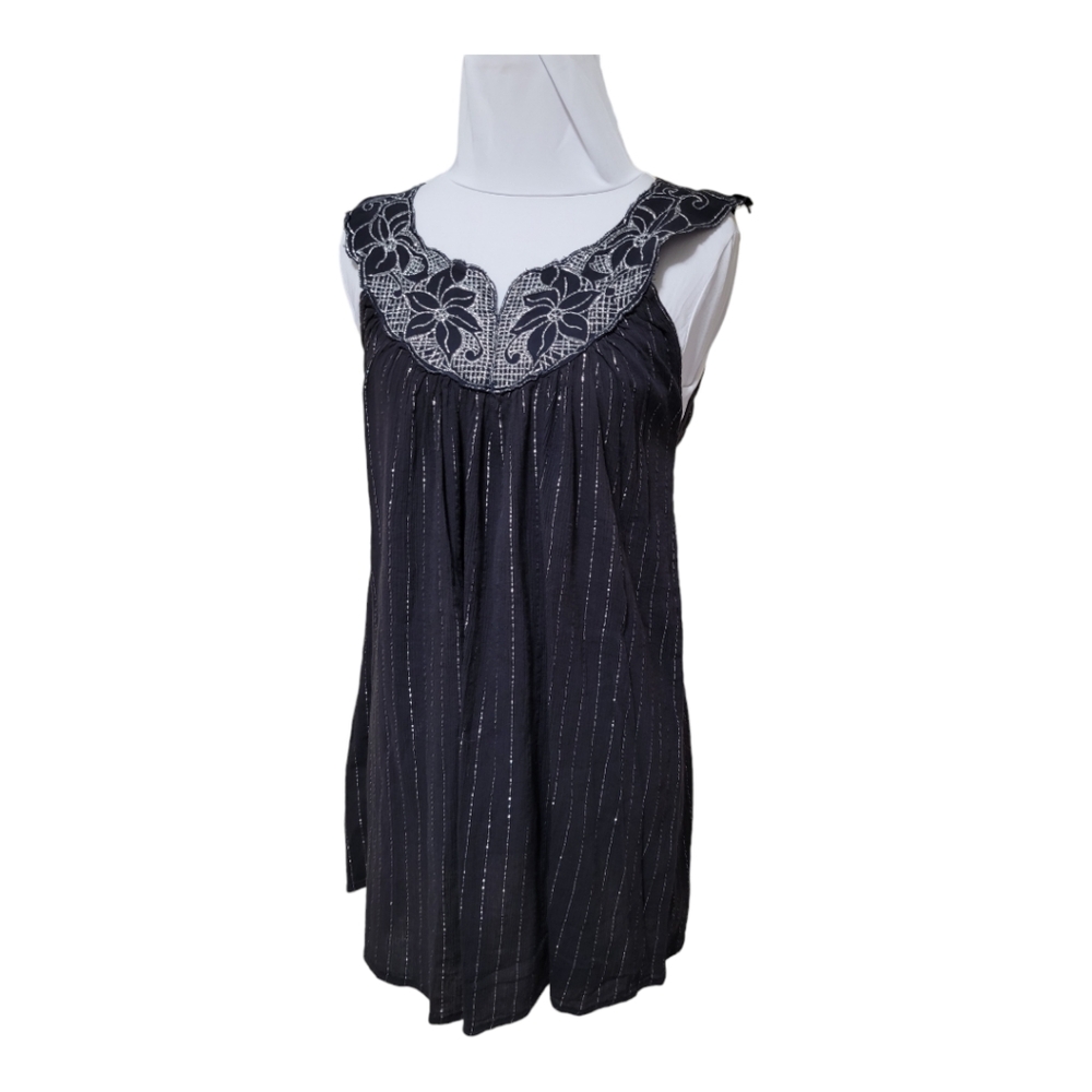Raviya Black and‎ Silver Cotton Tank top, 100% cotton